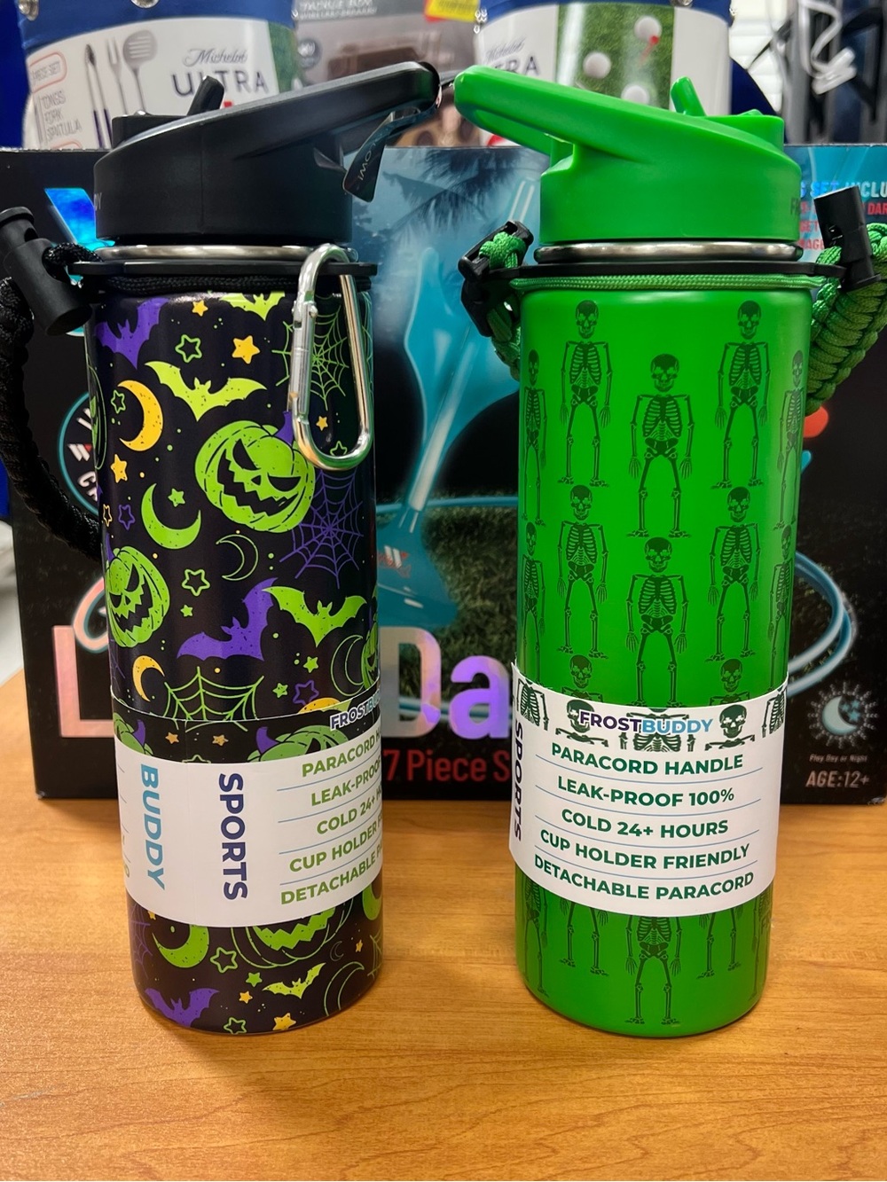 Halloween Green & Black Stainless Water Bottles with Paracord Handle